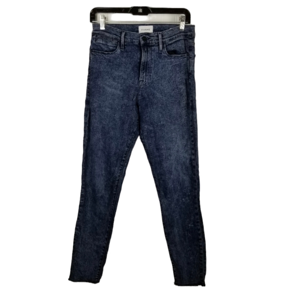 Frame Jeans le High skinny Raw Edge Beat Size 30 Ankle Stretch Cropped Dark Wash